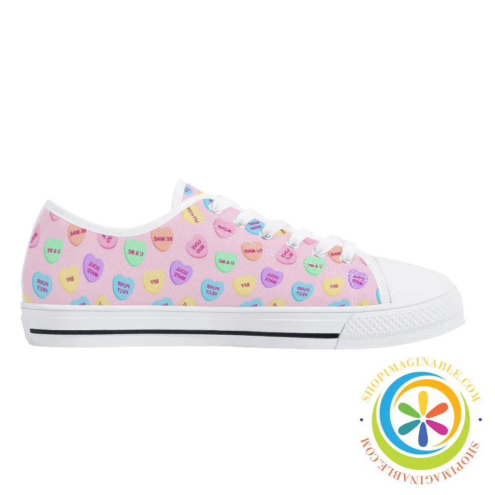 Sweet Tarts Hearts Ladies Low Top Canvas Shoes