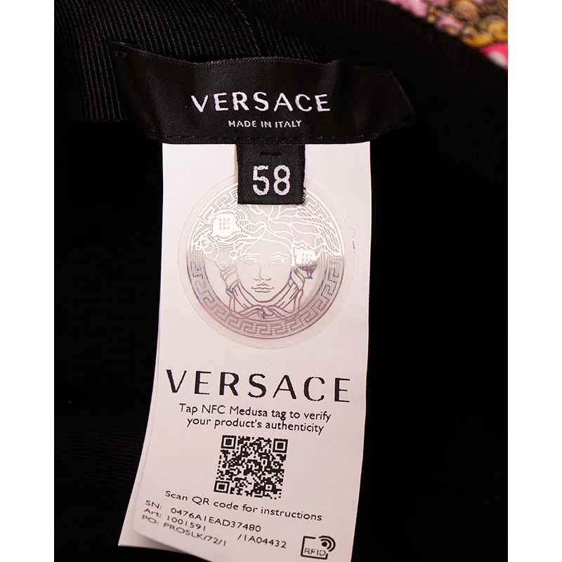 sz 57/58/59/60 NEW $625 VERSACE Ventagli BAROQUE FLORAL FAN PRINT Logo Nylon BUCKET HAT