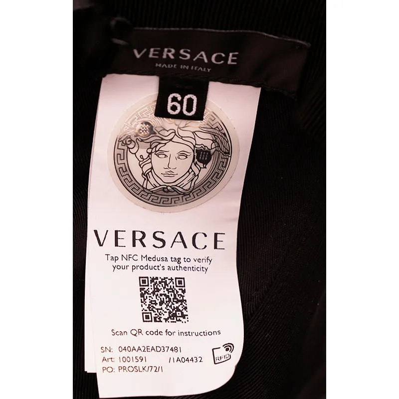 sz 57/58/59/60 NEW $625 VERSACE Ventagli BAROQUE FLORAL FAN PRINT Logo Nylon BUCKET HAT