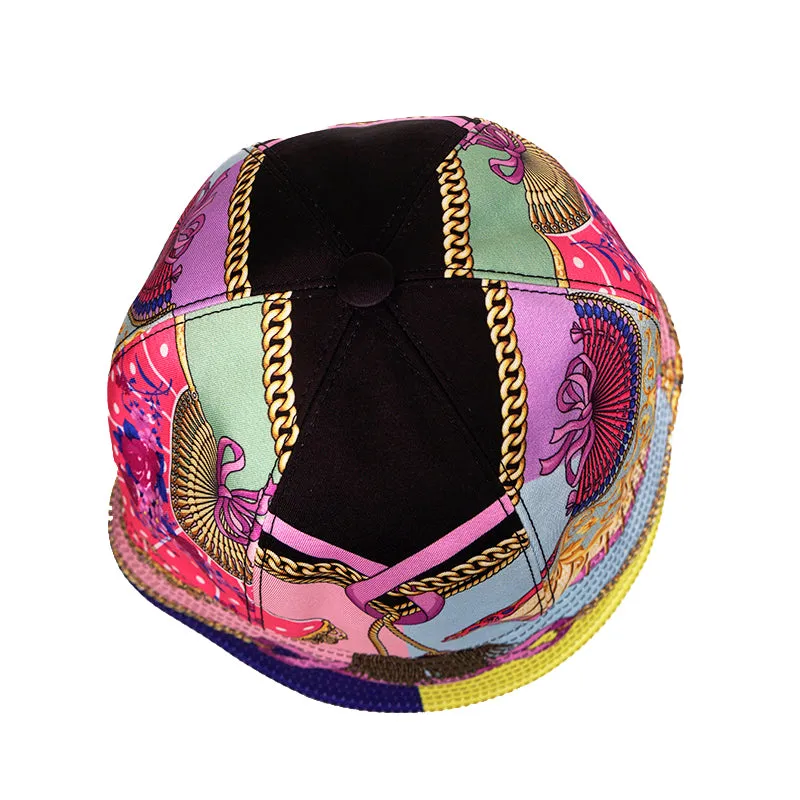 sz 57/58/59/60 NEW $625 VERSACE Ventagli BAROQUE FLORAL FAN PRINT Logo Nylon BUCKET HAT