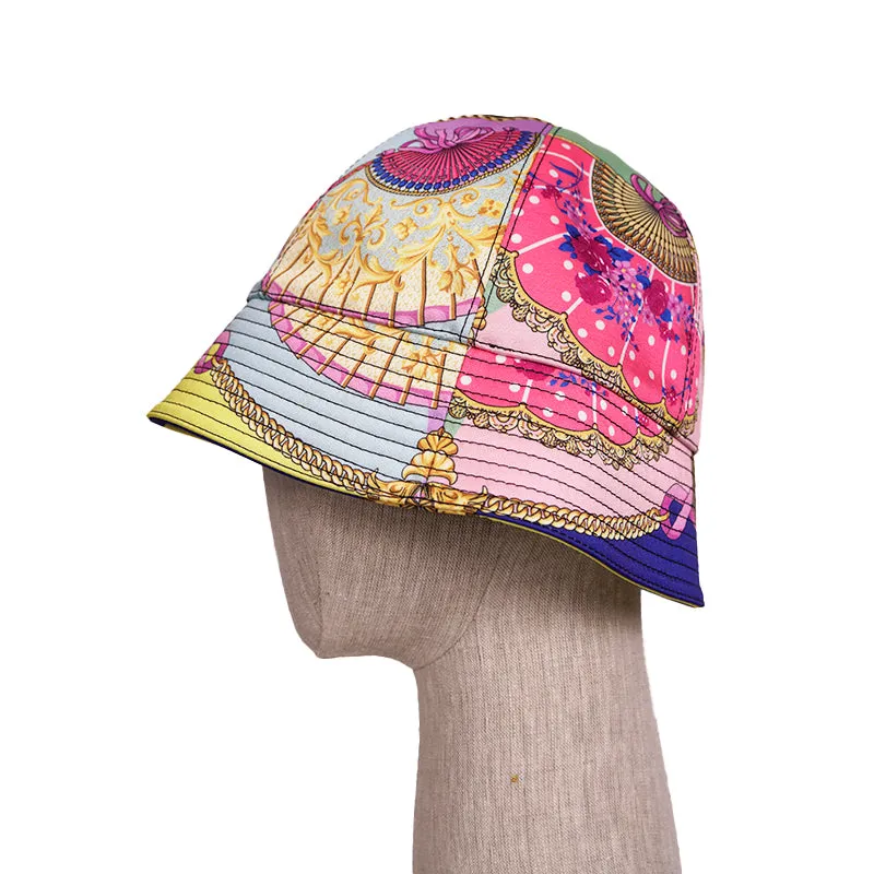 sz 57/58/59/60 NEW $625 VERSACE Ventagli BAROQUE FLORAL FAN PRINT Logo Nylon BUCKET HAT