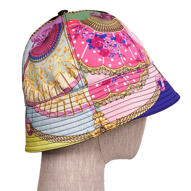 sz 57/58/59/60 NEW $625 VERSACE Ventagli BAROQUE FLORAL FAN PRINT Logo Nylon BUCKET HAT