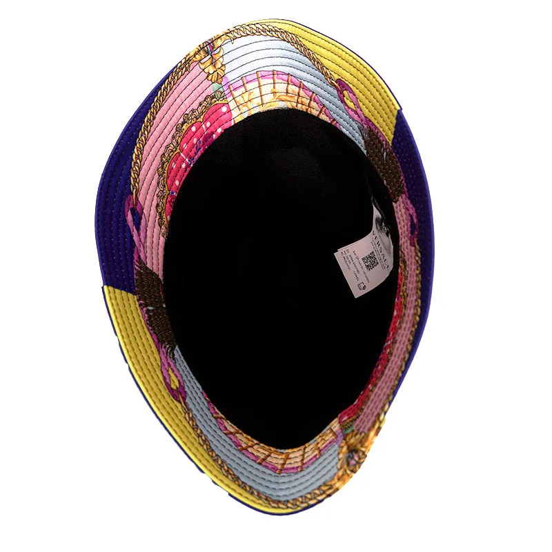 sz 57/58/59/60 NEW $625 VERSACE Ventagli BAROQUE FLORAL FAN PRINT Logo Nylon BUCKET HAT