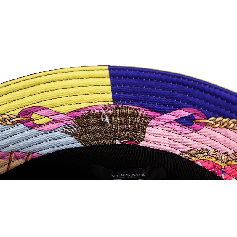 sz 57/58/59/60 NEW $625 VERSACE Ventagli BAROQUE FLORAL FAN PRINT Logo Nylon BUCKET HAT