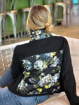 The Black Denim Jacket /  Blue Flower on Black