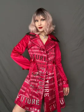THE FUTURE IS UNKNOWN Womens Red Trench Coat, Small
