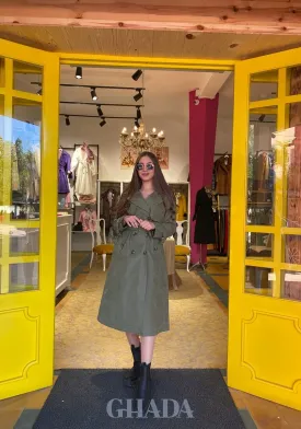 Trench coat long en vert olive