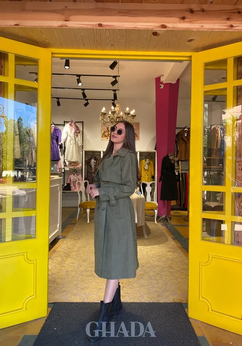 Trench coat long en vert olive