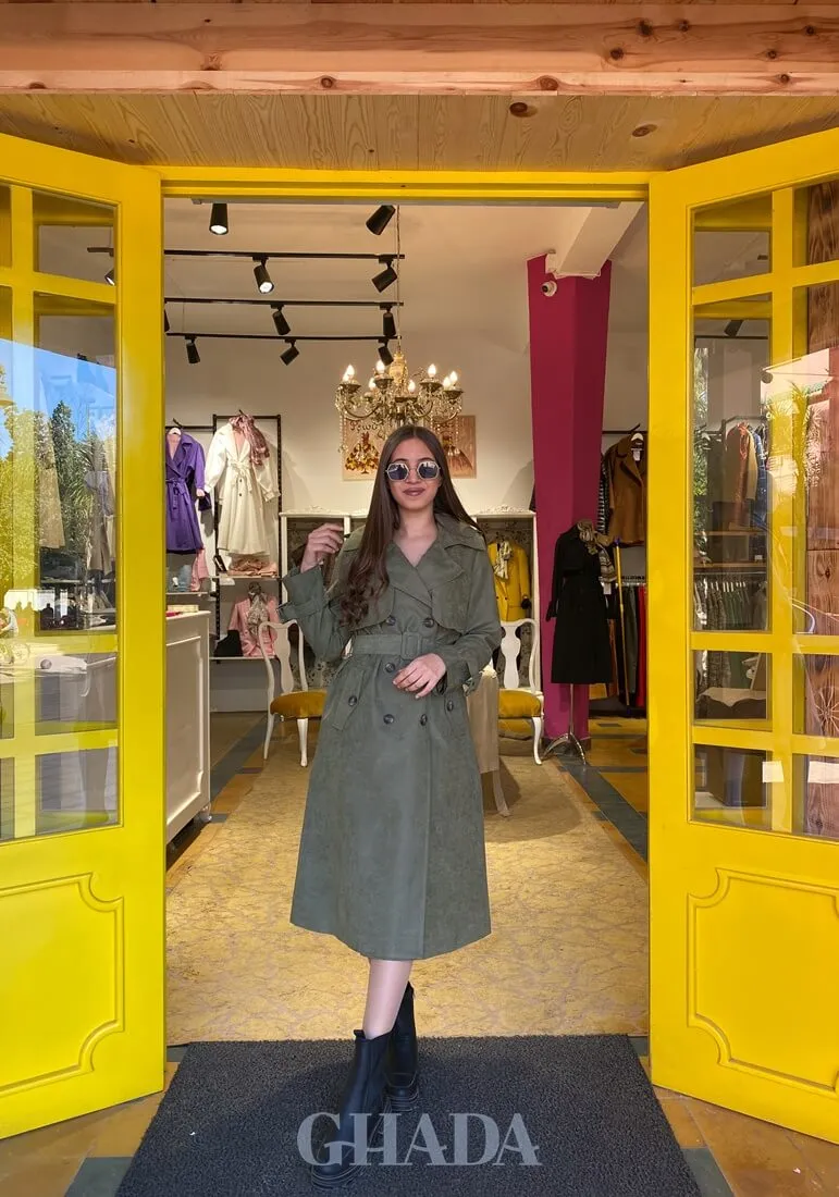 Trench coat long en vert olive