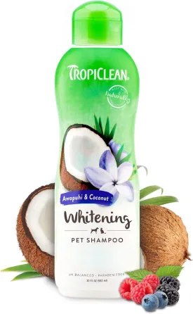 TropiClean Whitening Dog Shampoo, Whitening & Brightening, For All Coat & Color Types, Puppy Safe, Made in the USA, Cat Friendly, 20oz.
