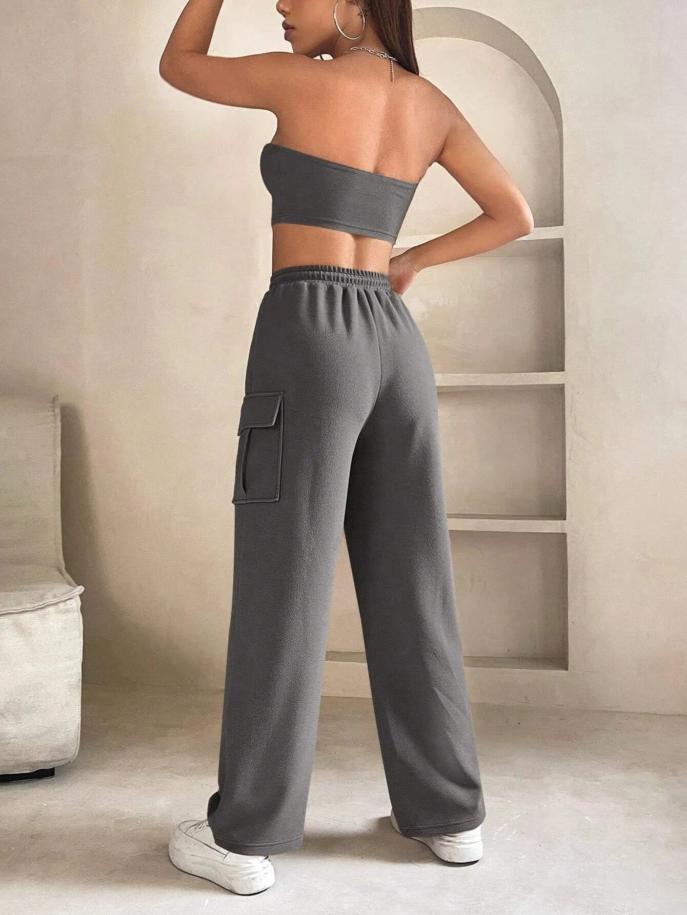 Tube Crop Top And Drawstring Cargo Pants