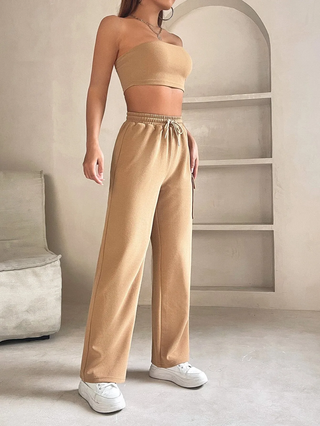 Tube Crop Top And Drawstring Cargo Pants