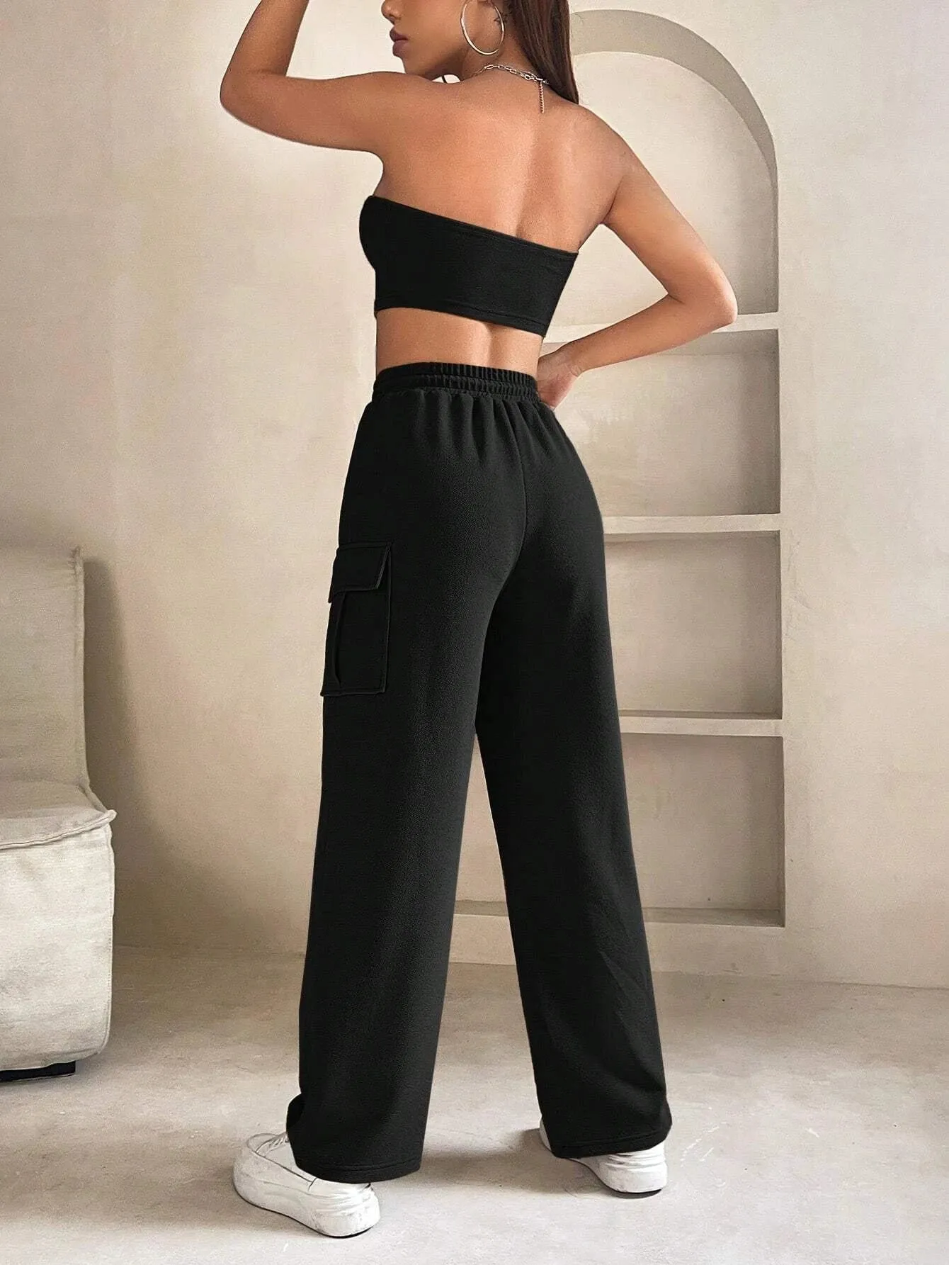 Tube Crop Top And Drawstring Cargo Pants