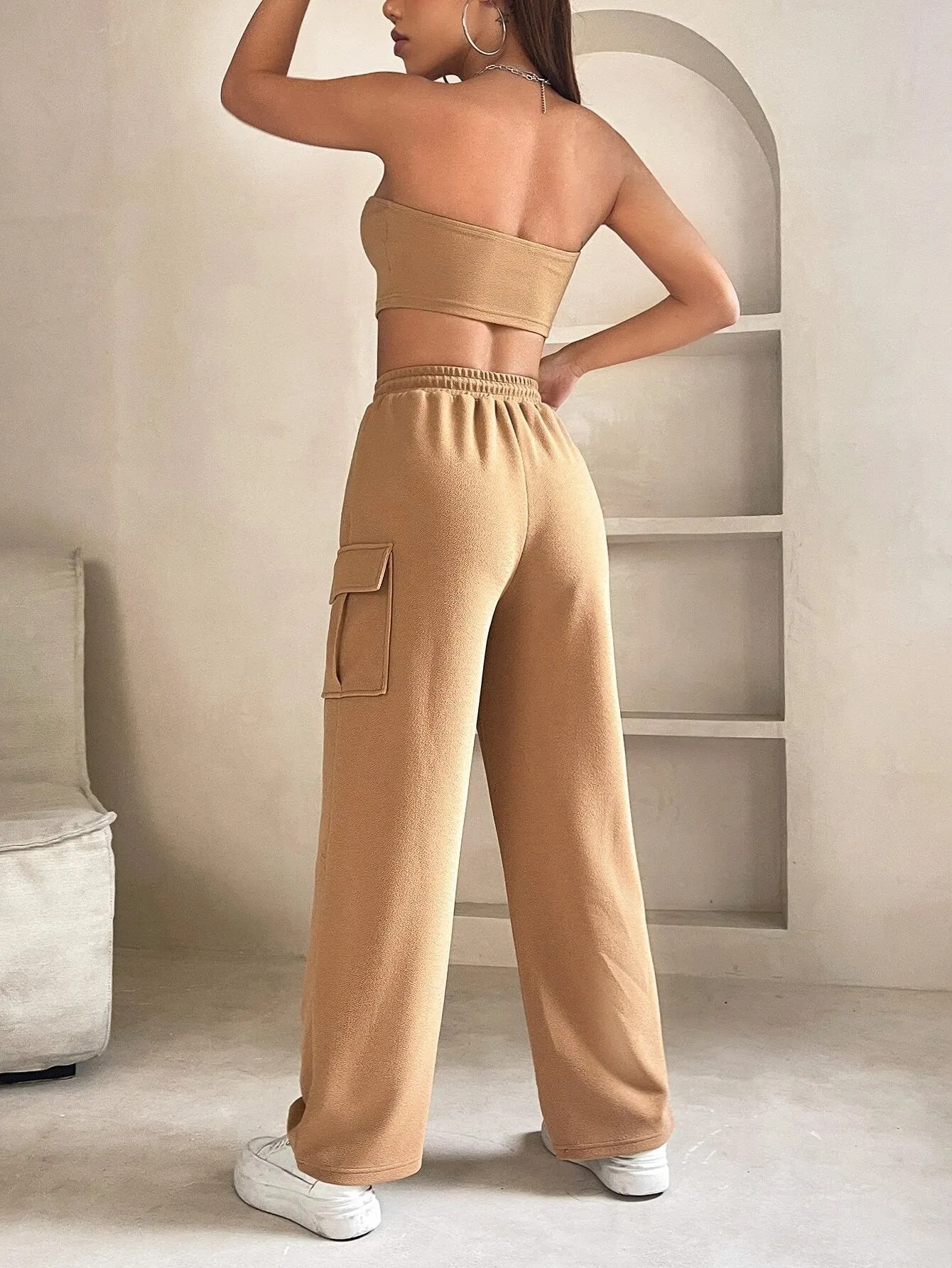Tube Crop Top And Drawstring Cargo Pants