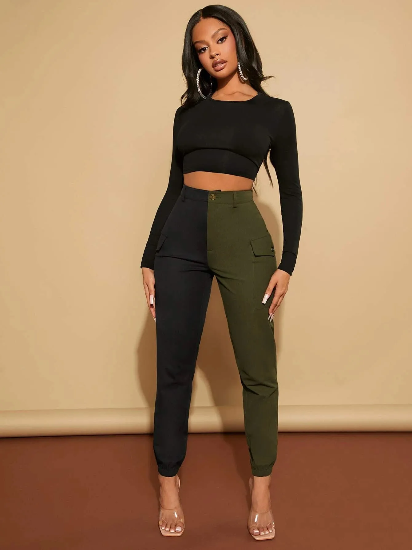 Two Tone Flap Pocket Cargo Pants