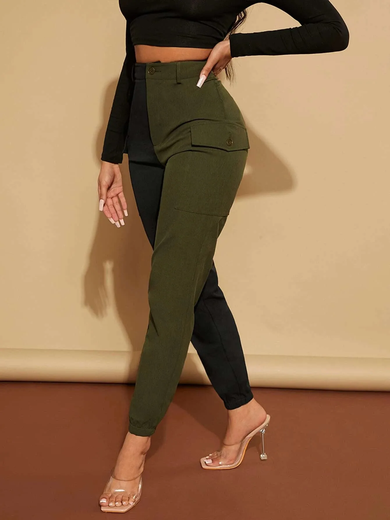 Two Tone Flap Pocket Cargo Pants