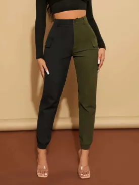 Two Tone Flap Pocket Cargo Pants