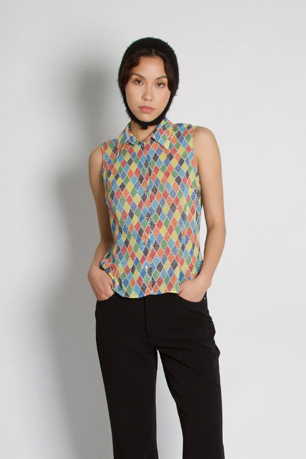 Versace Couture Vintage Jacquard Sheer Sleeveless Top