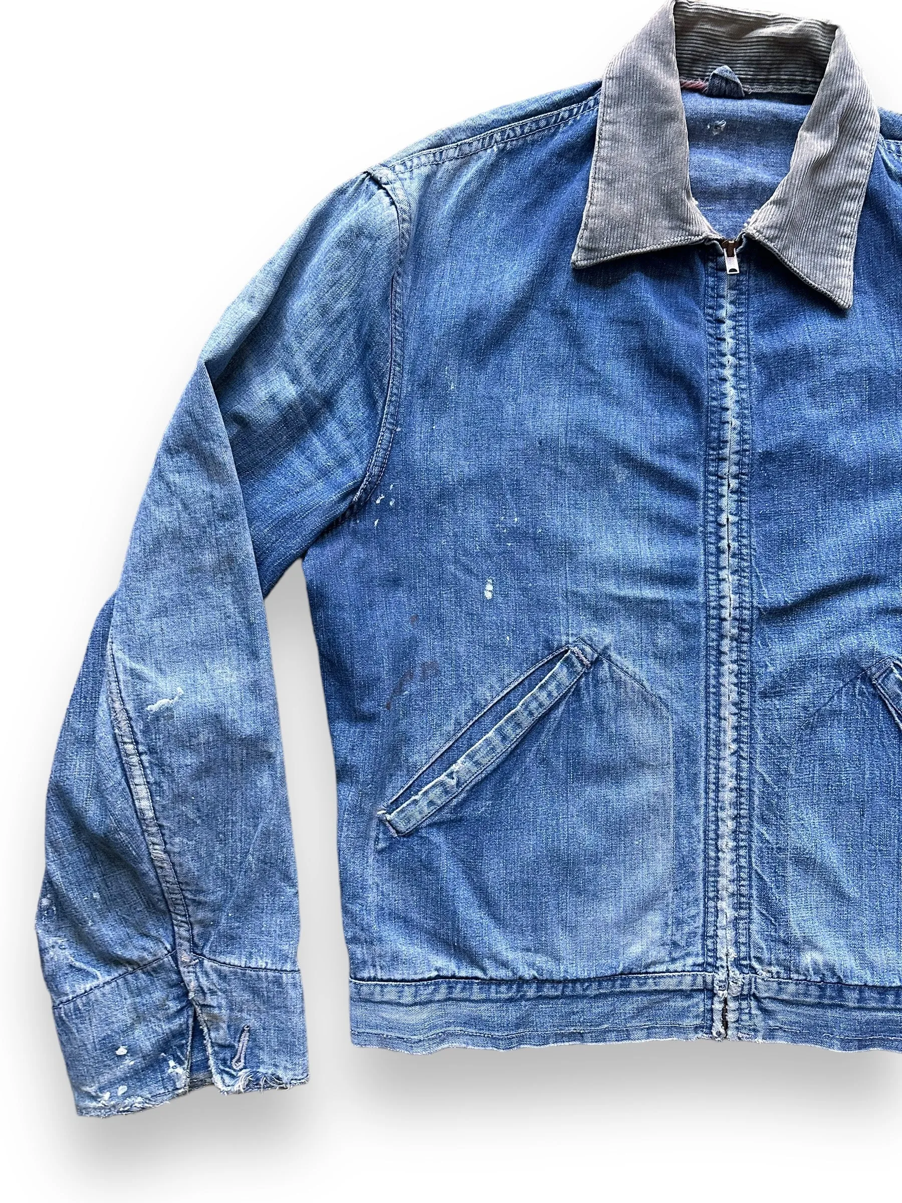Vintage Denim Zip Up Corduroy Collar Work Jacket SZ 42