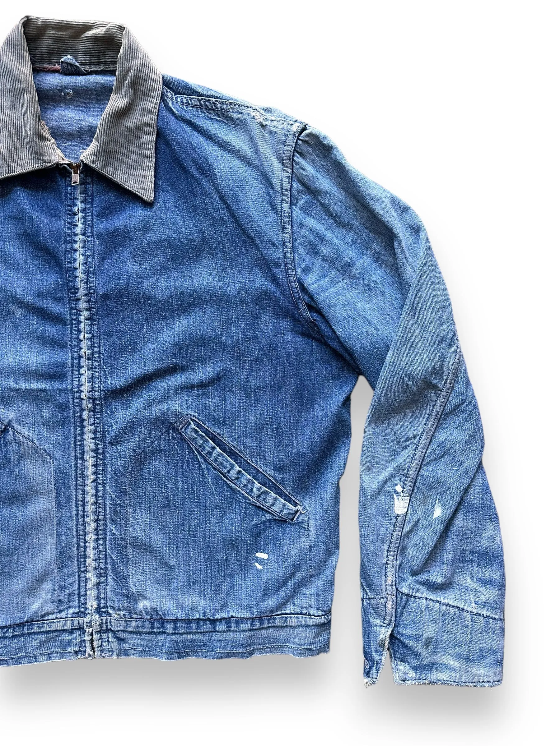 Vintage Denim Zip Up Corduroy Collar Work Jacket SZ 42
