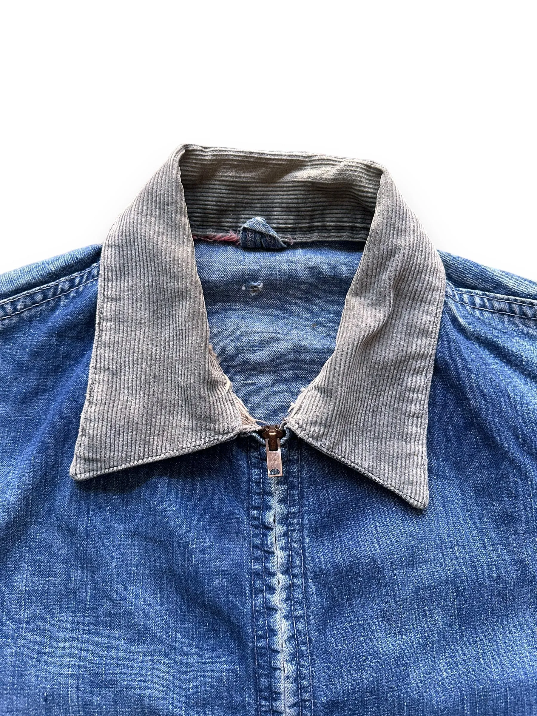 Vintage Denim Zip Up Corduroy Collar Work Jacket SZ 42