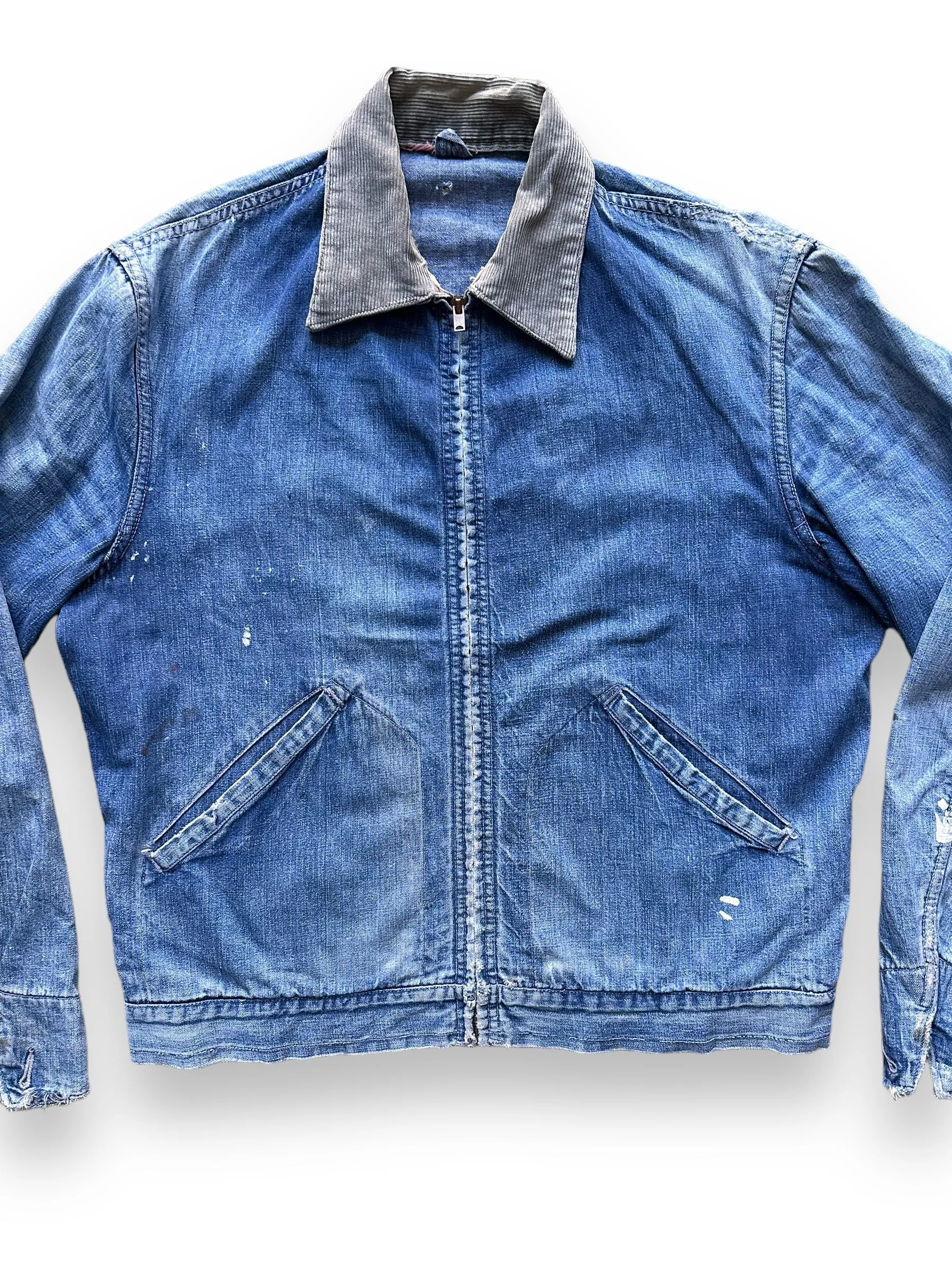Vintage Denim Zip Up Corduroy Collar Work Jacket SZ 42