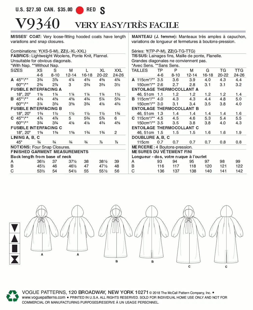 Voguepattern V9340 Misses' Coat