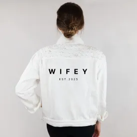 (White Pearl) Wifey  Jean Jacket with Pearls