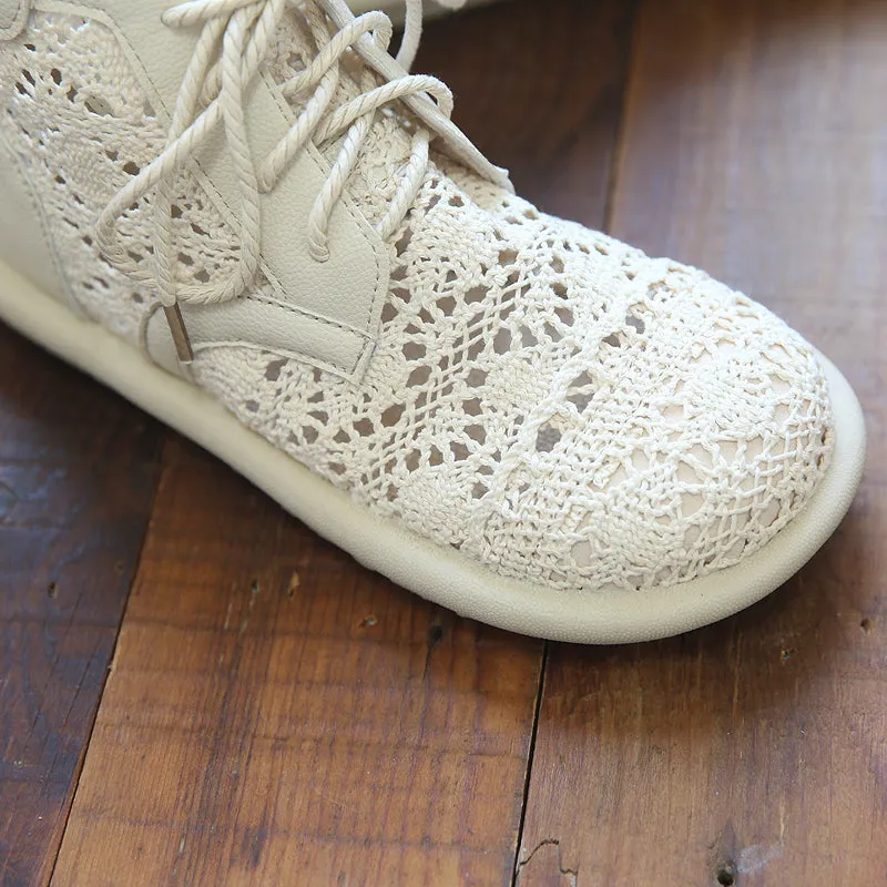 Women Hollow Cotton Linen Summer Flat Boots