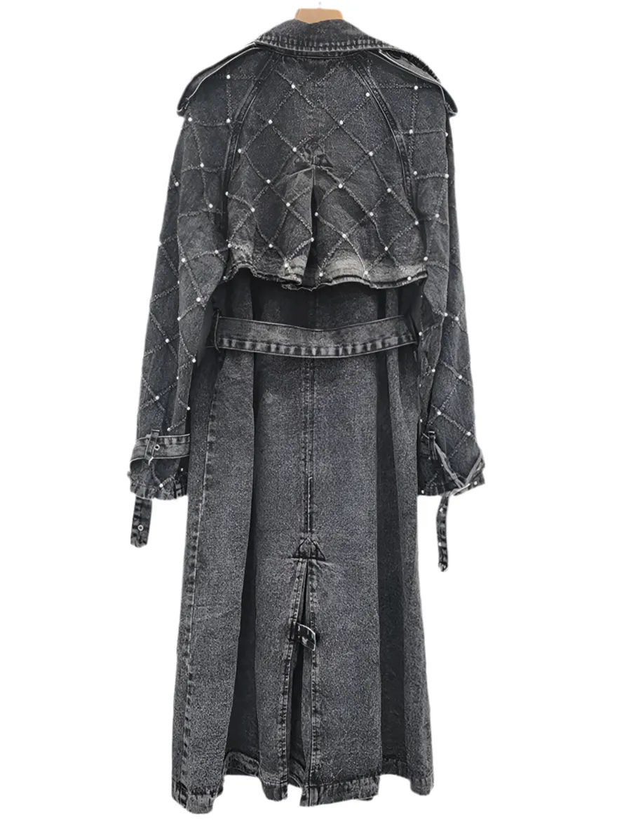 Women's Pearl Denim Trench Coat