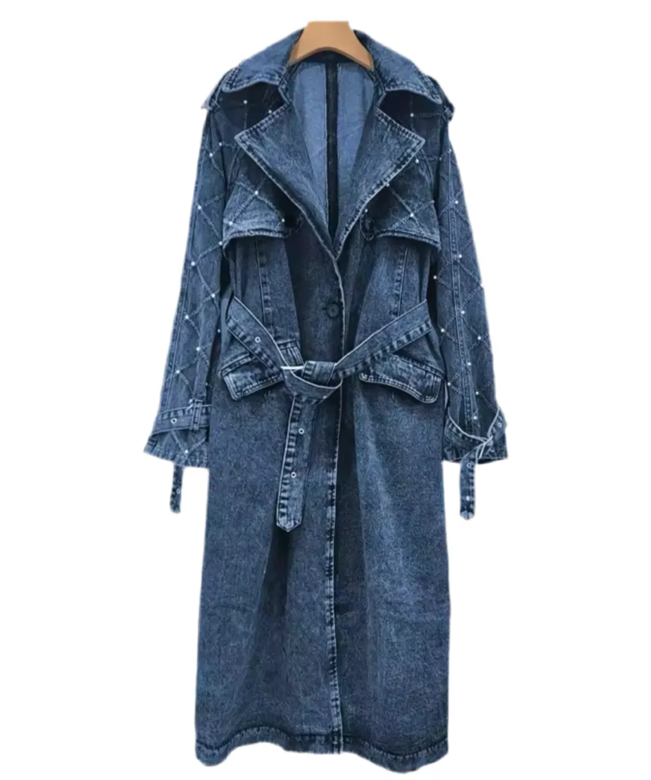 Women's Pearl Denim Trench Coat