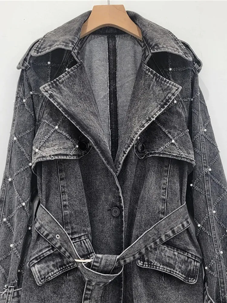 Women's Pearl Denim Trench Coat