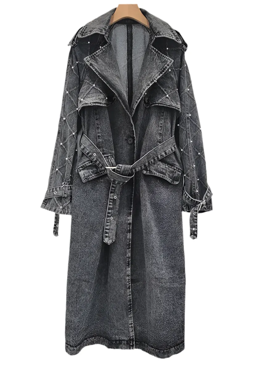 Women's Pearl Denim Trench Coat