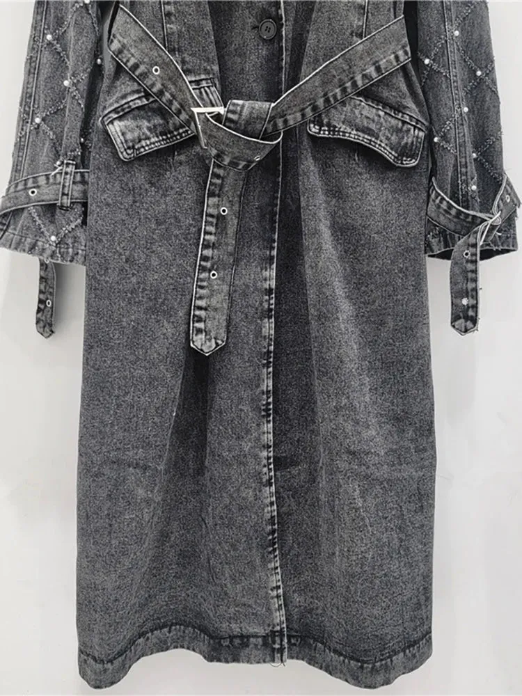Women's Pearl Denim Trench Coat