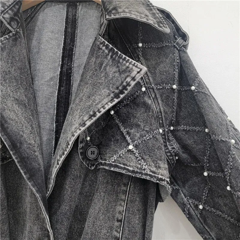 Women's Pearl Denim Trench Coat