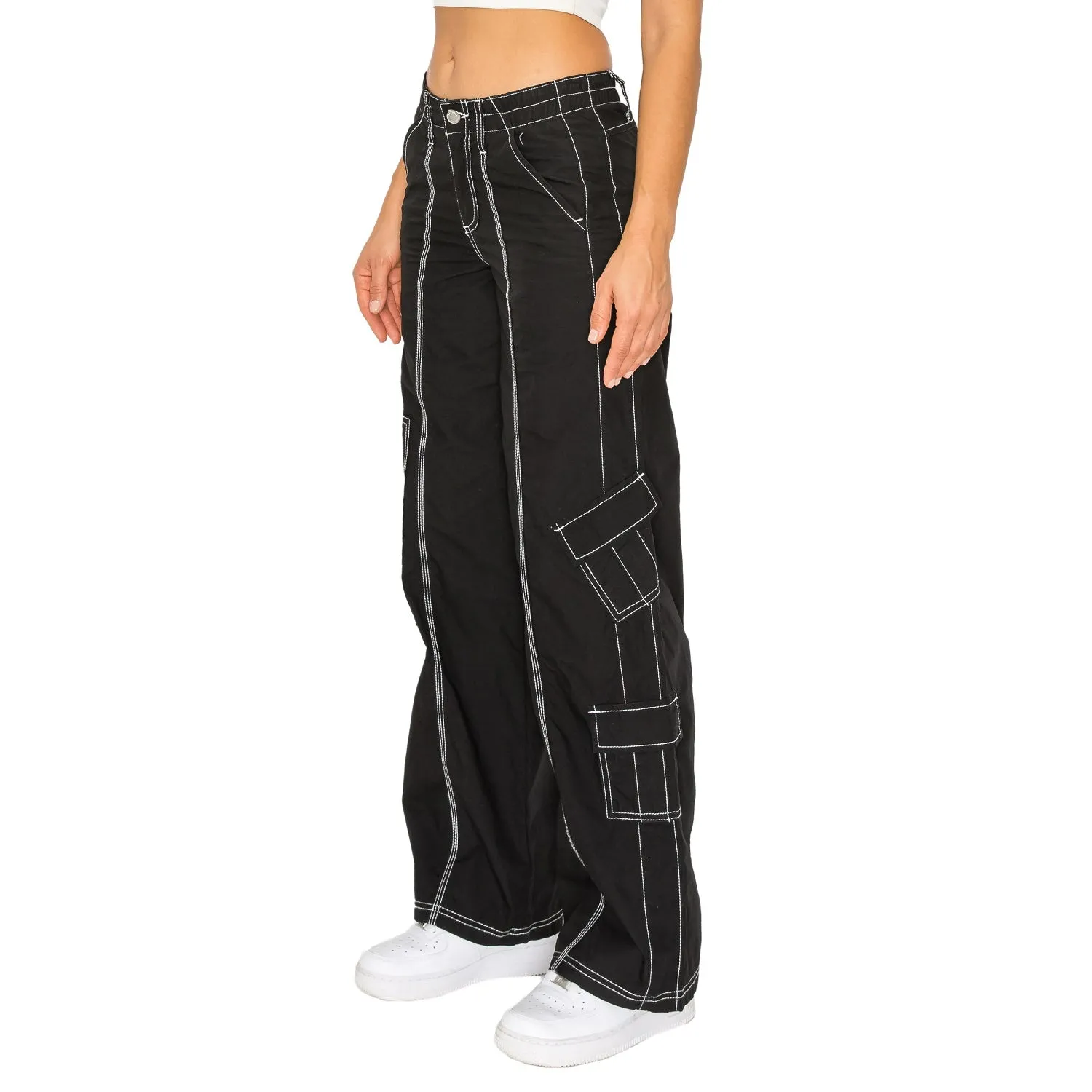Y2K Mid Rise Cargo Pants - Black