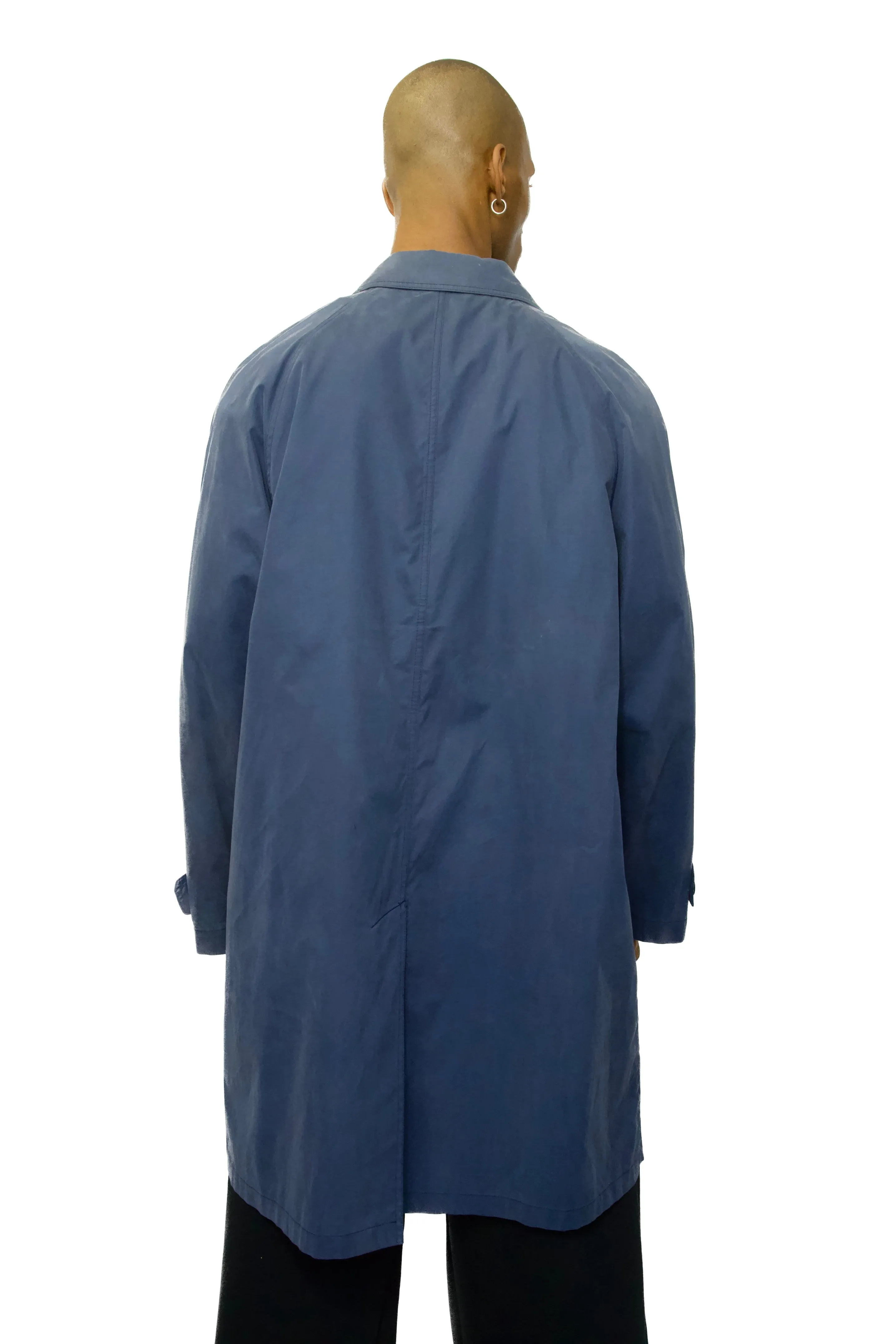 YSL Logo Plaid Lined Blue Trench Coat