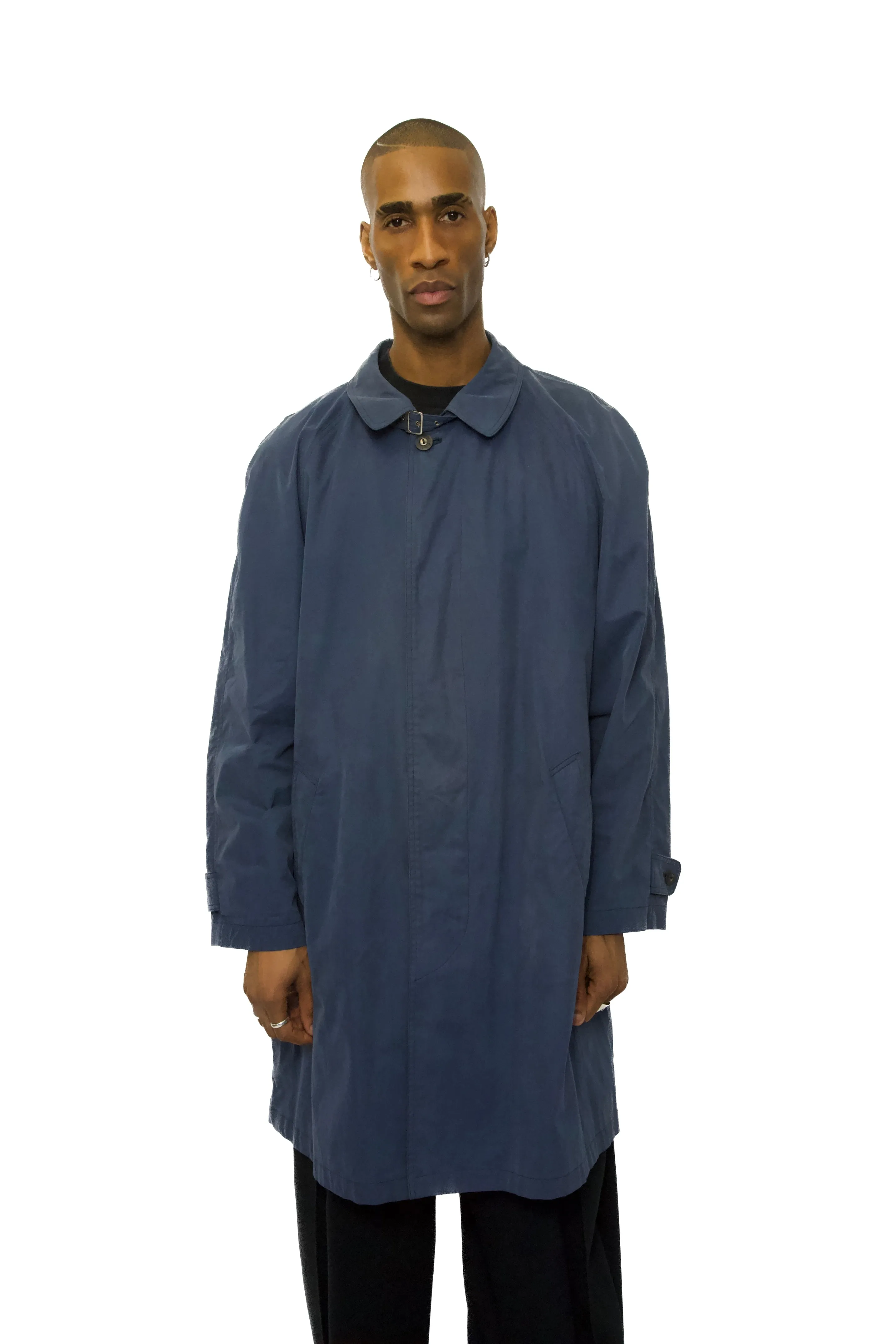 YSL Logo Plaid Lined Blue Trench Coat