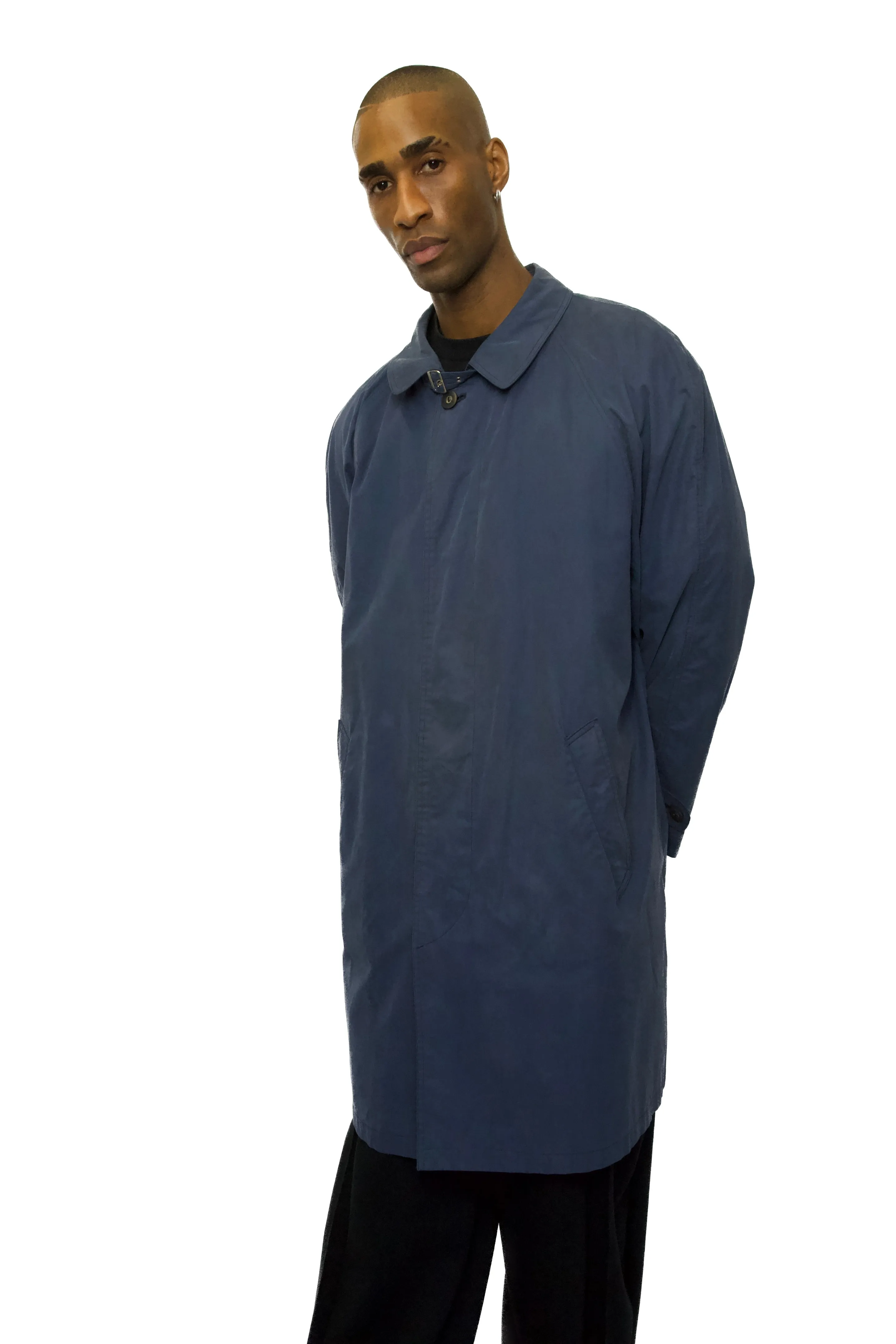 YSL Logo Plaid Lined Blue Trench Coat