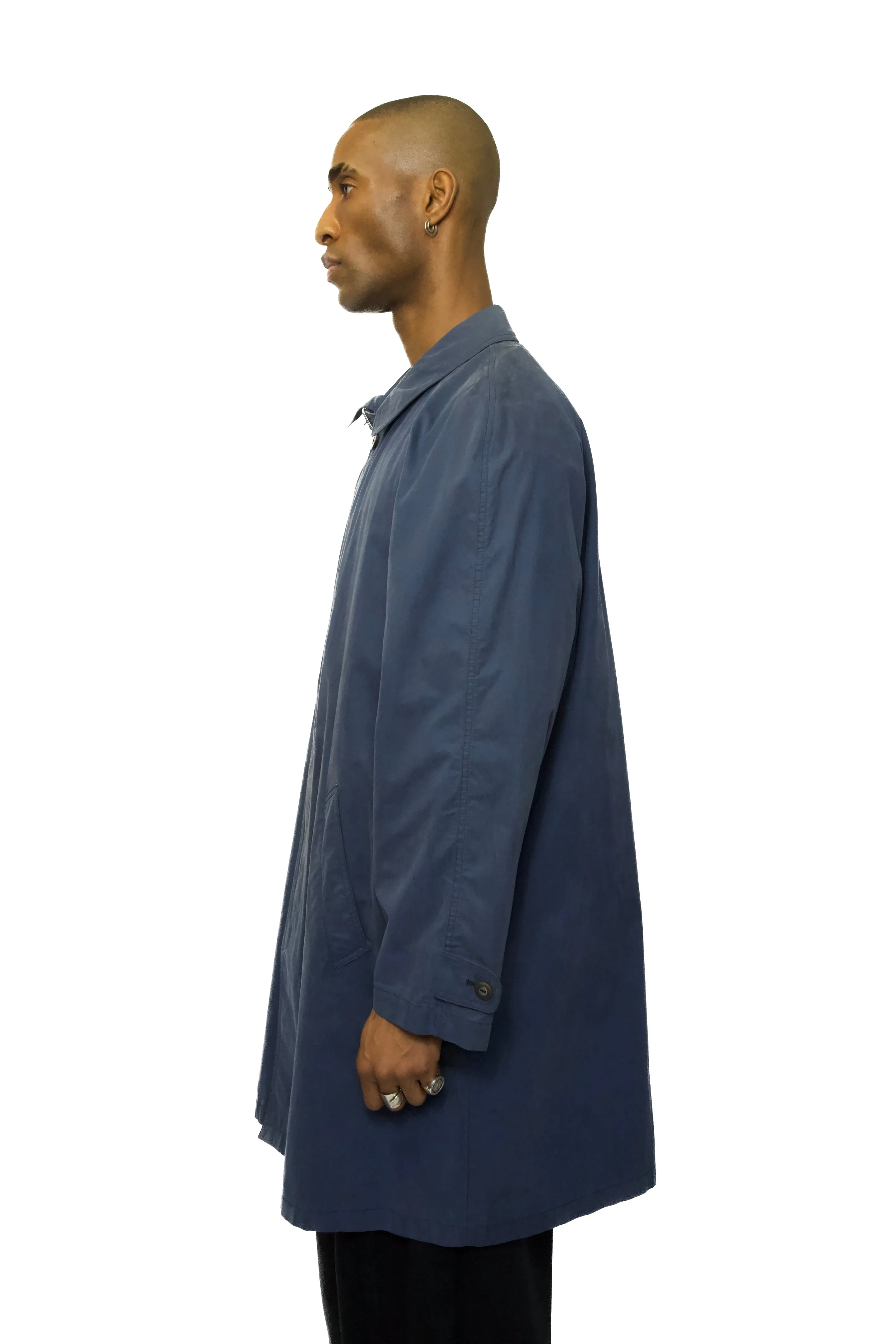 YSL Logo Plaid Lined Blue Trench Coat