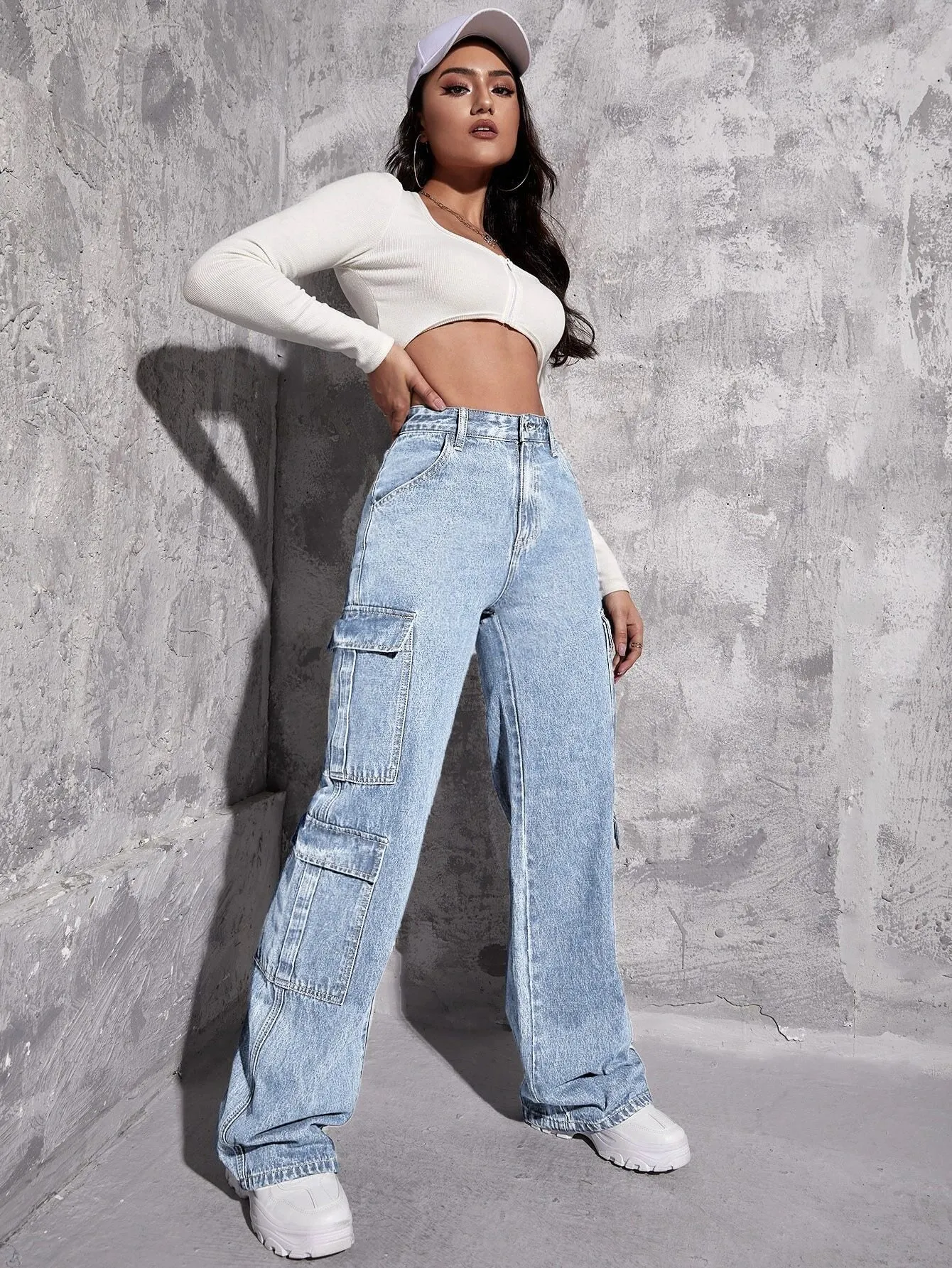 Zipper Flap Pocket Cargo Jean