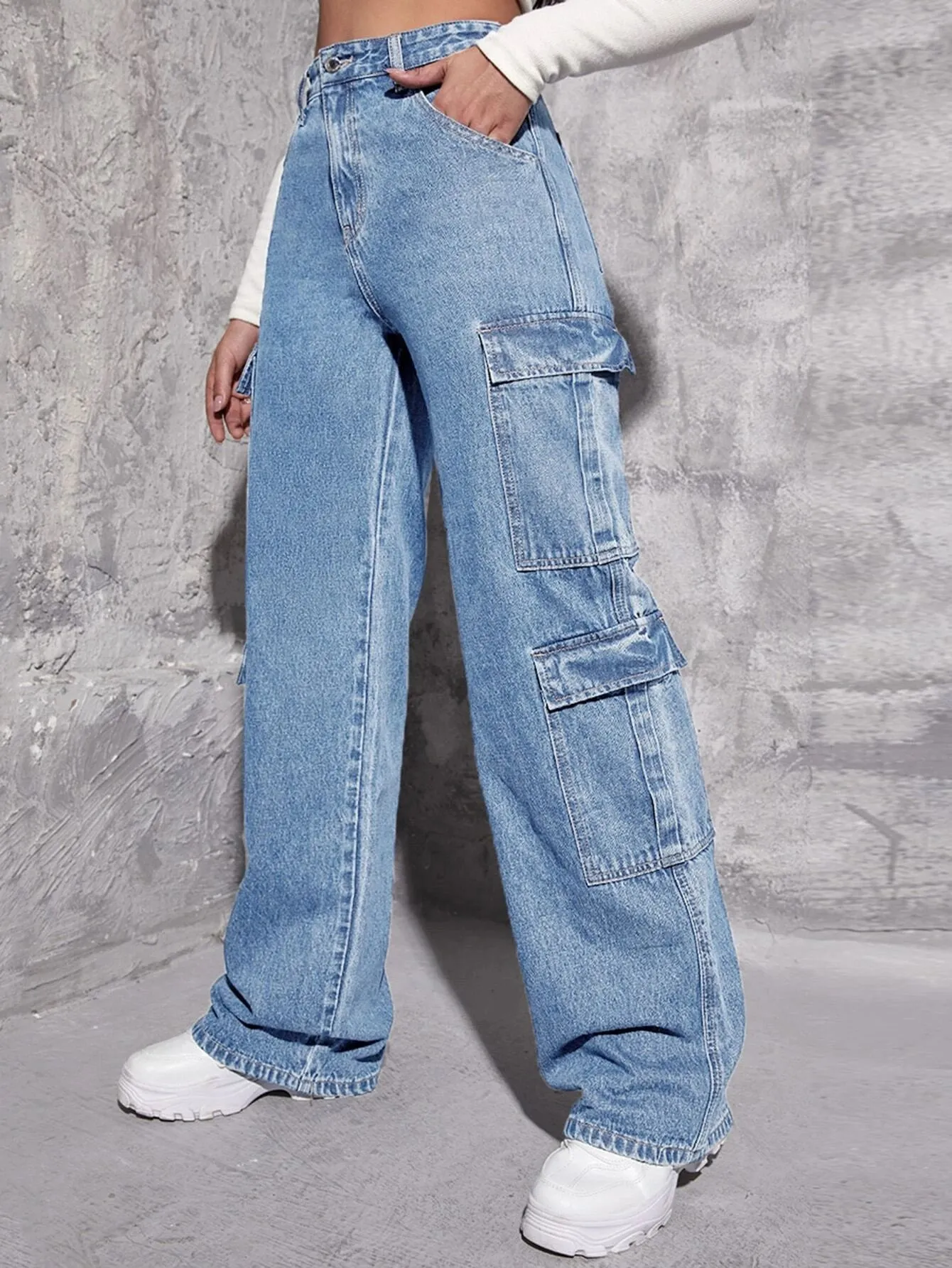 Zipper Flap Pocket Cargo Jean