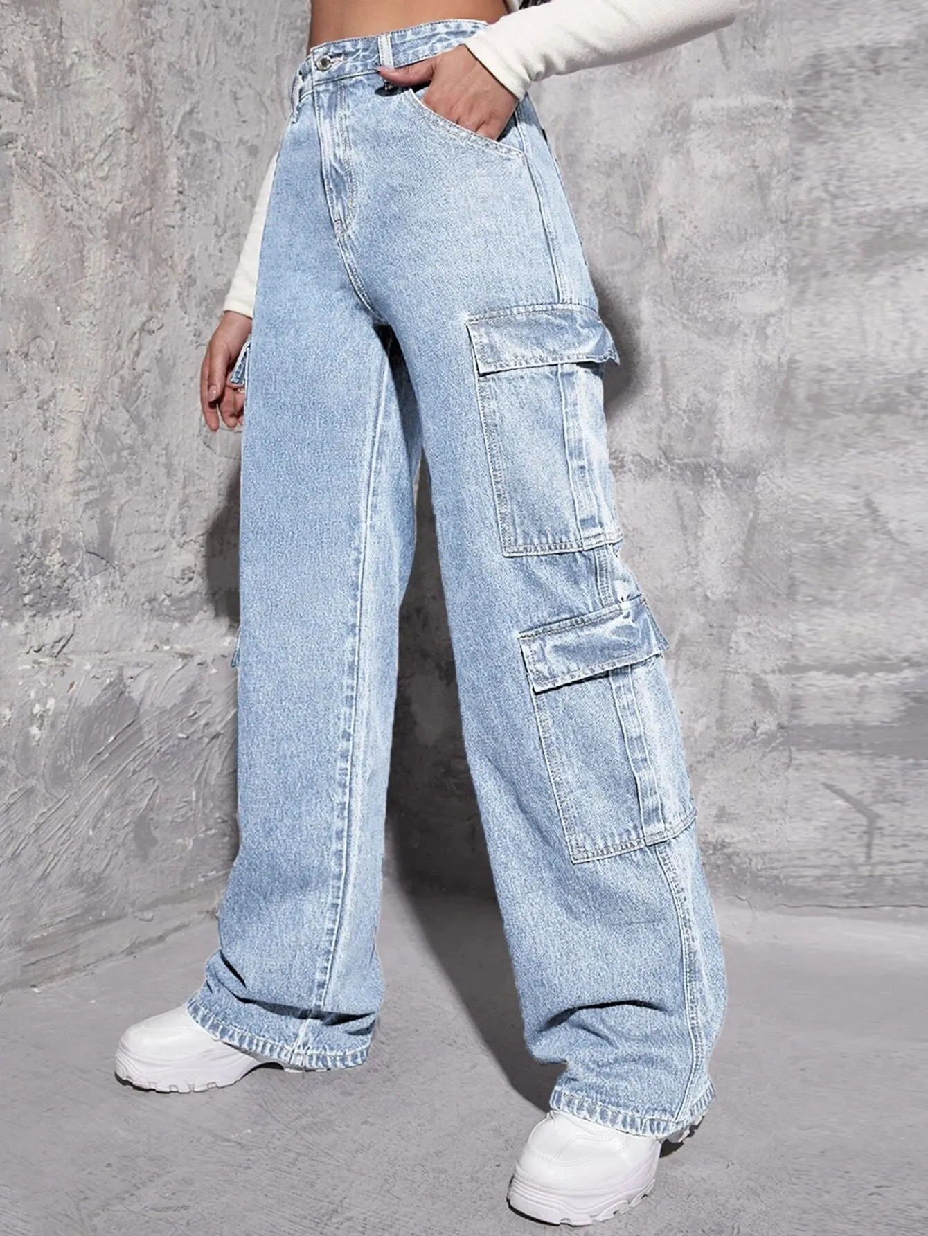 Zipper Flap Pocket Cargo Jean